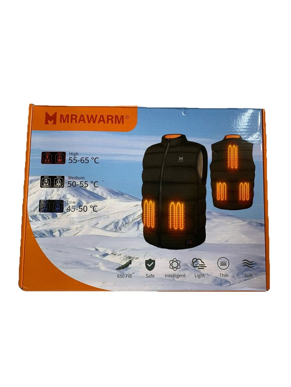 MrawarmHeated Vest 650 Fill Thin Soft XL Black Lightweight for Outdoor Winter